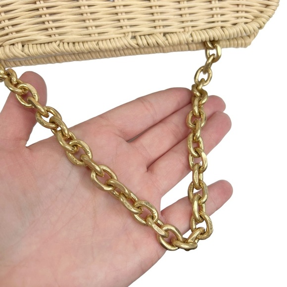 Zara Wicker Woven Basket Gold Chain Handbag Purse - Picture 9 of 14